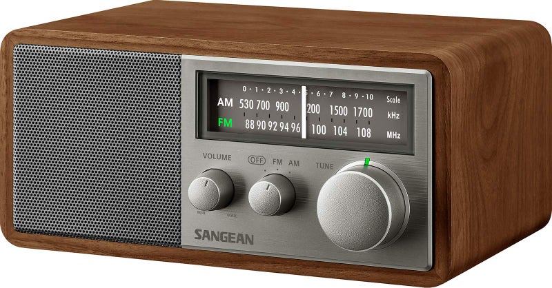 SANGEAN جهاز استقبال سونجيان SG-116 AM/FM التناظري بخزانة خشبية، جوزي-فضي - Image 3